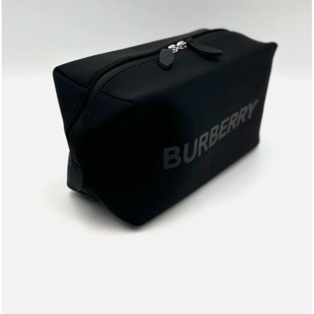 New! Burberry Logo Clutch Toiletry Bag Cosmetic Pouch Travel Case ~ Black